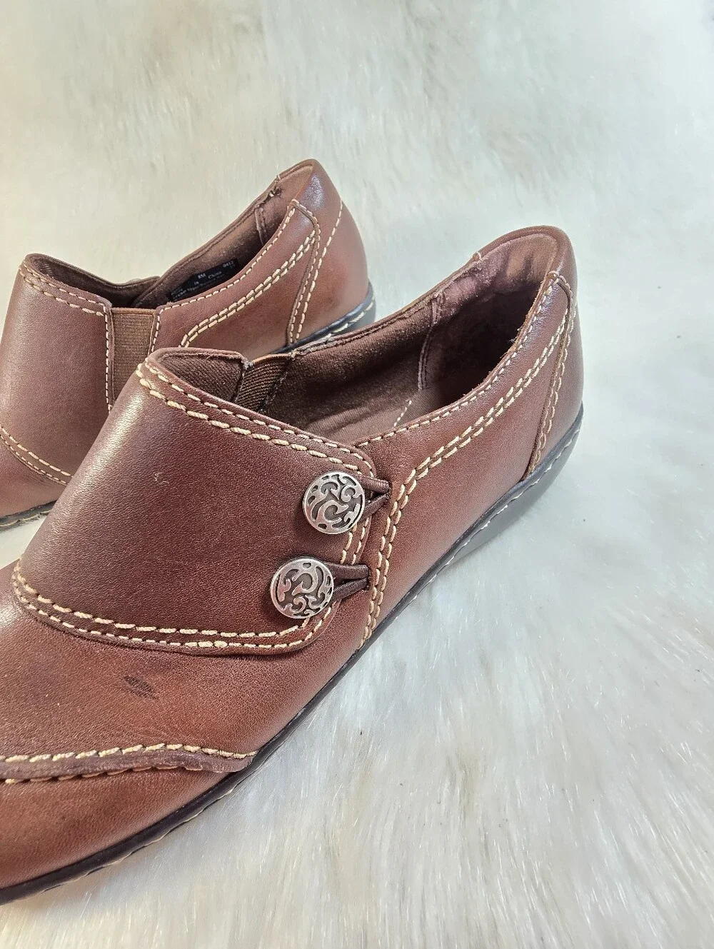 Clark's Ashland Alpine Brown Slip-on Leather Loafers - Women's